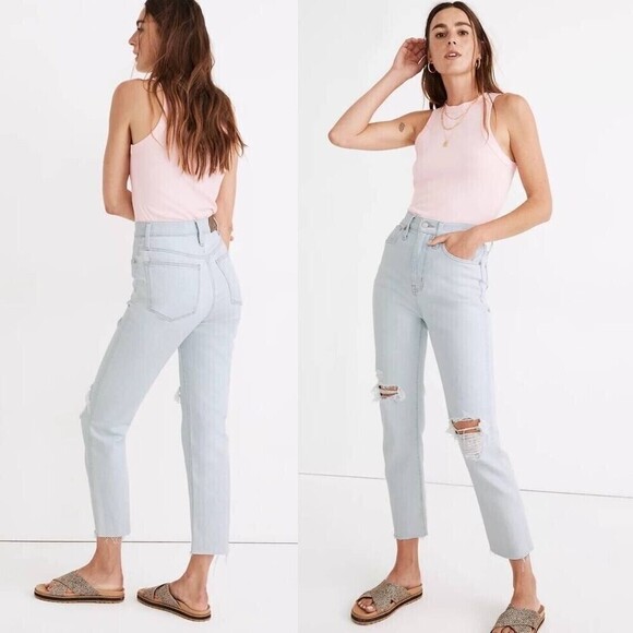 Madewell The Mom Jean Harman Wash High Rise Raw Hem Women’s Size 31 New - Picture 1 of 12
